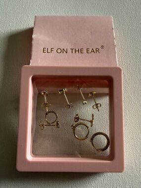 NEW ELF ON THE EAR Gold Tone Mixed Stud & Hoop Earring Set - Pink Pack
